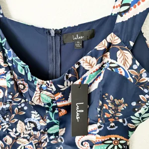 [Lulu's] Positively Adorable Navy Scarf Print Satin Tiered Bustier Romper NWT XL thumbnail 11