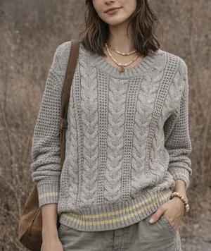 American Eagle outfitters Elegant Gray Cable Knit Sweater Size Small thumbnail 1