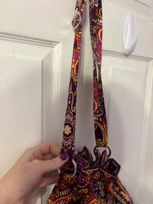 Vera Bradley Quilted Paisley Bucket Shoulder Bag Drawstring Zip Pockets thumbnail 6
