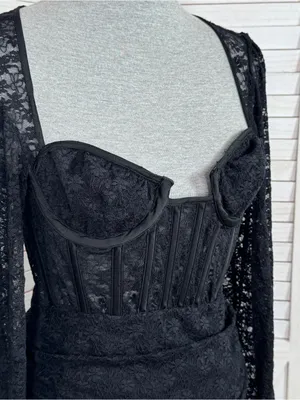 Edit‎ by Nine Lace Corset Top Ruched Mini Dress Black Medium Gothic Coquette Y2K thumbnail 6