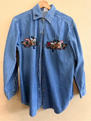 Bobbie Brooks Light Blue Denim Button-Front Shirt with Embroidered Appliqué thumbnail 1