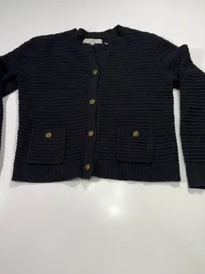 LOFT Black Button-Front Knit Cardigan Size Medium thumbnail 2