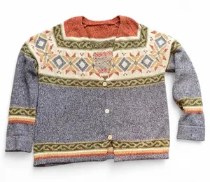 Unbranded Women's XL Multicolor Patterned Fair Isle V-Neck Big Button Cardigan thumbnail 1