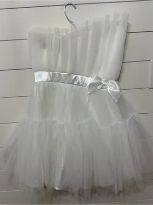 Strapless mini white tulle dress thumbnail 1
