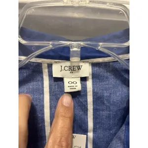 New J.Crew Size 00 Collared Short-sleeve Tie-waist Mini Dress Blue White Stripe thumbnail 3