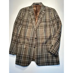 Lauren Ralph Lauren Men’s Brown Gray Plaid 100% Wool Blazer Sport Coat Size 46L thumbnail 2