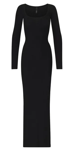 Skims Soft Lounge Long Sleeve Dress Maxi Onyx Black Size Large thumbnail 1
