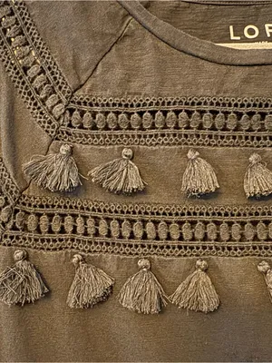 LOFT black short sleeve shirt with crochet and fringe tassel details size medium thumbnail 15