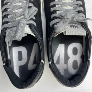 P448 John W sneakers 37 US 7 black silver metallic leopard print lace-up low top thumbnail 12