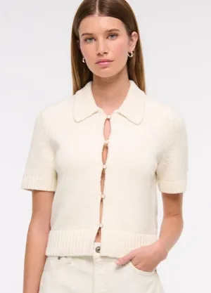 Abercrombie & Fitch Cream Ribbed Button Up Cardigan thumbnail 1