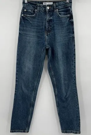 Zara Jeans‎ Women's Sz 2 Slim Straight Leg High Rise Dark Wash Blue Denim Casual thumbnail 1