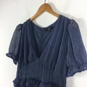 NWT Lulus Know Your Heart Midi Dress Medium Dusty Blue Polka Dot Ruffled thumbnail 10