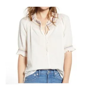 $82 Madewell Rainbow Smocked Peasant Top M thumbnail 2