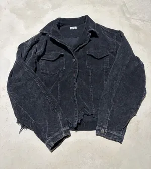 POL Corduroy Button-Up Jacket in Charcoal Black large thumbnail 1