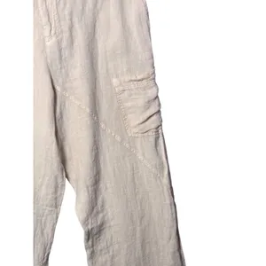 Zara Womens Alana Linen Pant M Beige Cargo Wide Leg Seam Detail Coastal Grandma thumbnail 3