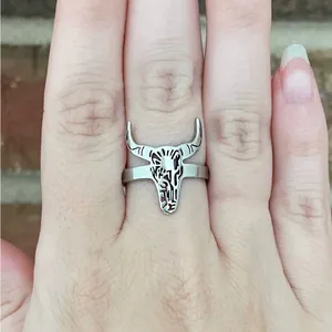 Cutout Steer Skull Ring Silver thumbnail 1