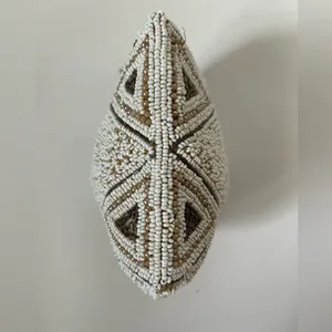 Vintage Beaded Clutch in Cream and Brown thumbnail 3