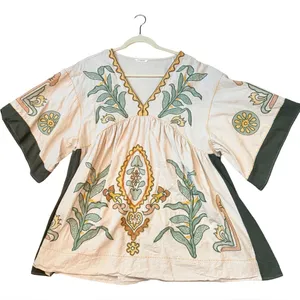 Dreamy Boho Embroidered Babydoll Dress | Cream + Sage | Size M thumbnail 3