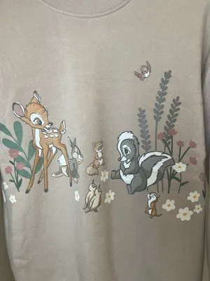 Disney Bambi Sweatshirt XXS Tan‎ Thumper Flower Graphic Crewneck thumbnail 4