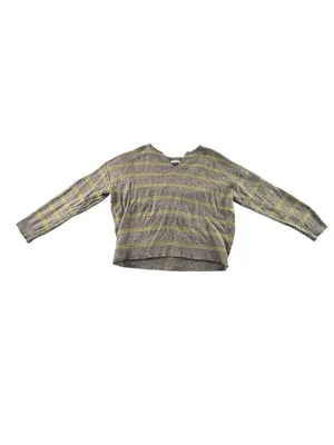 American Eagle Outfitters Gray V-Neck Sweater with Yellow Stripes thumbnail 2
