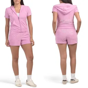 Juicy Couture Dewberry Pink Velour Rhinestone Short Zip Hoodie Set thumbnail 14
