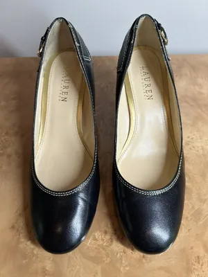 Lauren Ralph Lauren Salma Black Leather Pumps Buckle Detail Women's 8B thumbnail 2