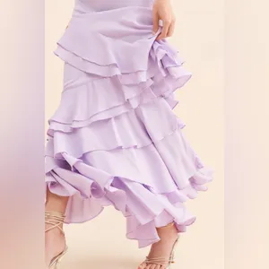 Anthropologie by Let Me Be Femme Ruffle Maxi Lavender Dress Size Medium thumbnail 4