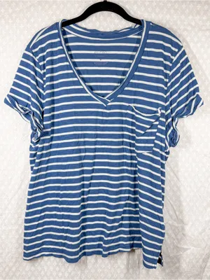 Anthropologie Pilcro Blue White Striped The Quinn V Neck Tee thumbnail 2
