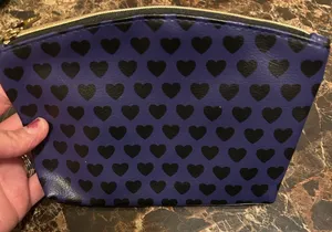 Ipsy indigo make up bag with black heart print thumbnail 1