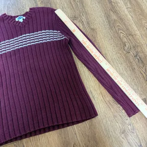 VTG Old Navy‎ Knit Fishermen Sweater V-Neck Maroon Cottage Womens L Y2K academia thumbnail 5