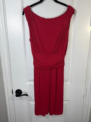 MSSP Max Studio Red Ruched V-Neck Sleeveless Midi Dress Size M thumbnail 6