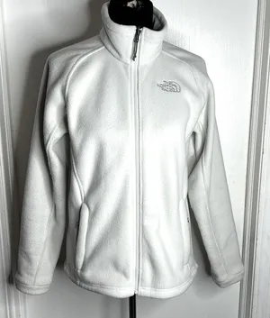 The North Face White Zip-Up Fleece Jacket Size Medium. Cream thumbnail 1