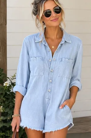 Show Me Your MuMu Light Blue Denim Romper size small thumbnail 1