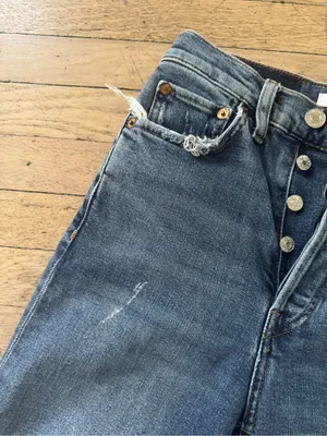 Re/Done Classic Button-Fly Distressed Women’s Jeans - Blue thumbnail 3