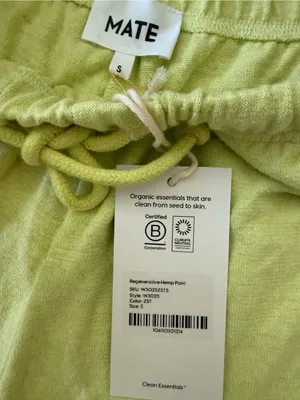 Mate the Label Regenerative Hemp Pant Zest S NWT thumbnail 3