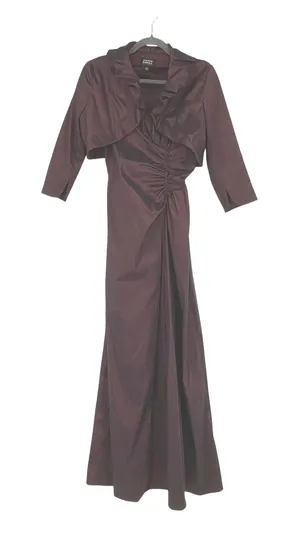 Vintage Adrianna Papell Occasions Burgundy Ruched Gown‎ with Bolero Set Size 8 thumbnail 1