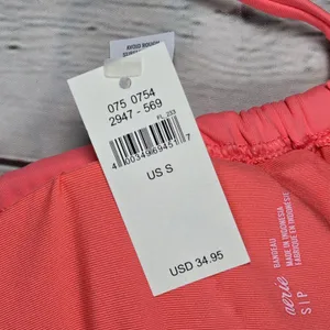 Aerie Bandeau Bikini Top Coral‎ Pink Ruched Tie Front Adjustable Straps Size S thumbnail 3