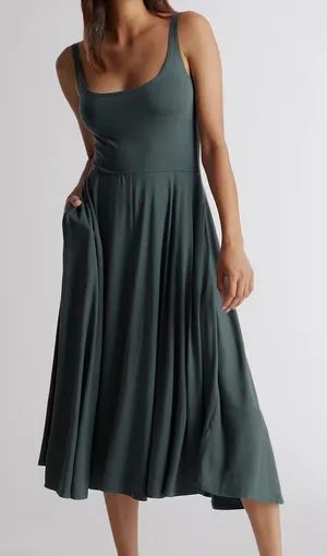 Quince Tencel Jersey Fit & Flare Dress Dark Olive Green thumbnail 1