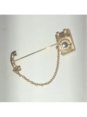 Avon Vintage Gold Tone Telephone Pin Brooch with Chain thumbnail 3