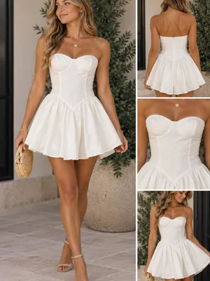 LeLe Brady Corset Mini Romper. Off White thumbnail 2