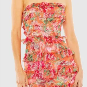 Mac Duggal 8137 Multicolor Strapless Floral Micro Ruffle Dress thumbnail 6