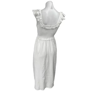 American Eagle White Sleeveless Smocked Floral Ruffle Fit & Flare Midi Dress XS thumbnail 2