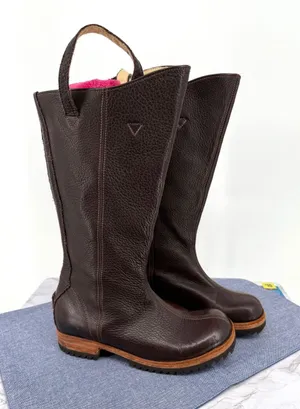 Jim Barnier Anthropologie Brown Leather Calf Boots‎ Sz 6 Lug Sole Pull On thumbnail 1