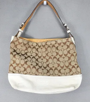 Coach Shoulder Bag Brown White Signature C Jacquard Leather 2156 Hobo Y2K thumbnail 1