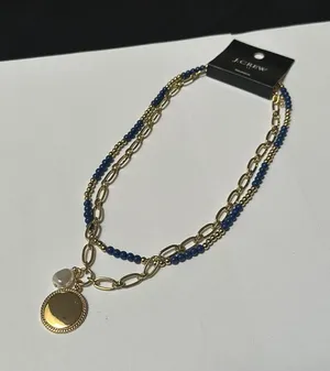 J.Crew Gold Tone Blue Bead Adjustable Length Double Layer Necklace NWT $32 thumbnail 1