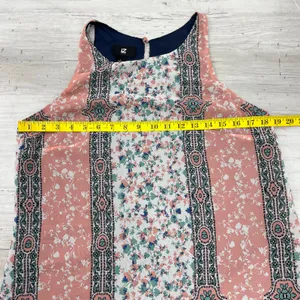 Iz Byer Flowy Lightweight Boho Floral Pink Blue Sleeveless Shift Tunic Dress thumbnail 8
