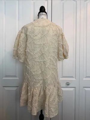 Arose Studio Cream Eyelet Lace Tie-Neck Puff Sleeve Dress thumbnail 2