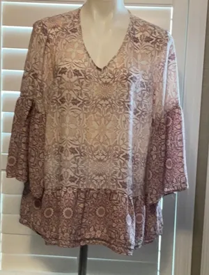 Cato Pink Ruffled 3/4 Sleeve Blouse thumbnail 1