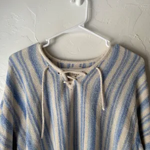 Billabong Striped Lace Up Knit Sweater Pullover Women M Blue Cream‎ Surfer Beach thumbnail 2