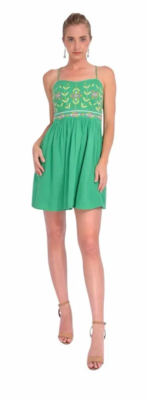 ba&sh - Kika Green Embroidered Strappy Mini Dress Boho Sz M thumbnail 1